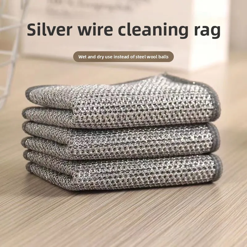 

Silver Wire Cleaning Cloth, Kitchen Steel Dishwashing Magic Dishcloth, Special Non-stick Cleaning and Scrubbing Pot Cloth
