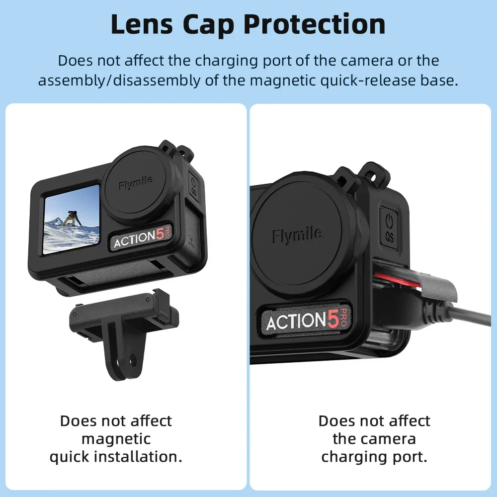 Casing Silikon Flymile untuk DJI Osmo Action 3 4 5 Pro Casing Silikon Kamera Aksi dengan Penutup Tutup Lensa Aksesori Aksi 5 Pro