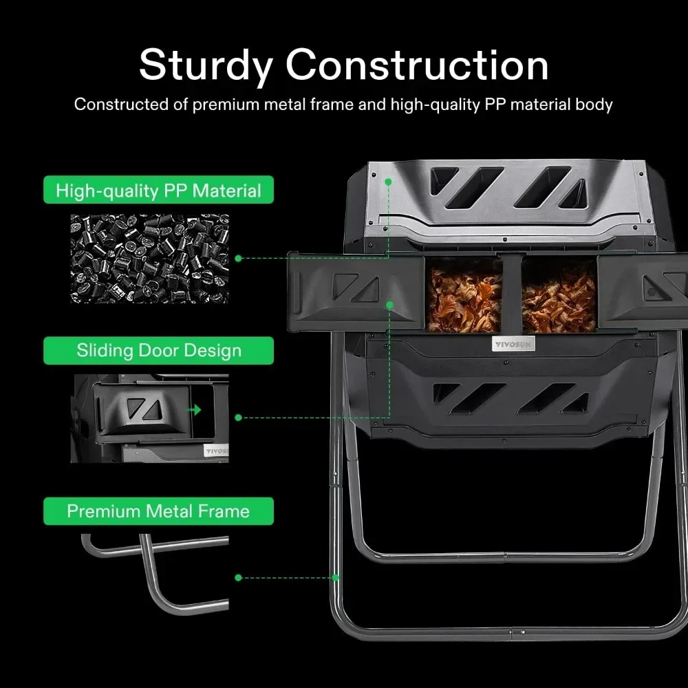 

zz Outdoor Tumbling Composter Dual Rotating Batch Compost Bin, 43 Gallon Door