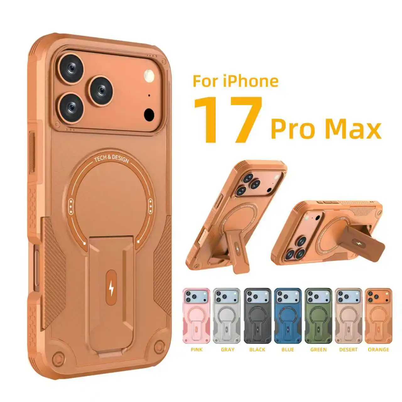 Militärische Stoßfeste Unsichtbare Standhalterung für Magsafe Hülle für iPhone Air 17E 16 15 14 13 12 11 Pro Max Plus Magnetische Hartschale
