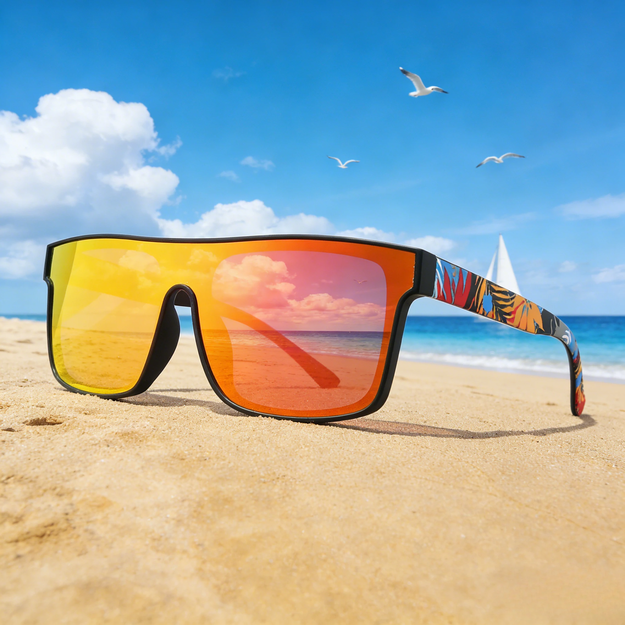 

Спортивные солнцезащитные очки унисекс с цельной линзой — защита от УФ-излучения UV400, узорчатые дужки для велоспорта, пеших прогулок, пляжа