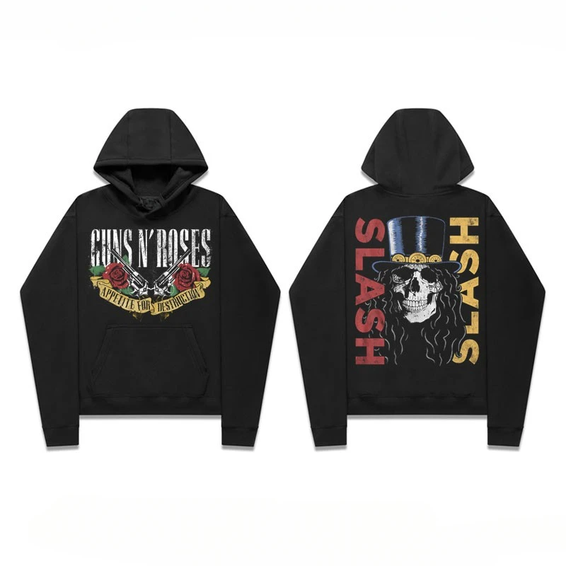 

2024 Explosive Guns N 'Roses Band GNR Fashion Brand Hooded Hoodie Men and Women's New Casual Black Student Clothes Couple Hoodie