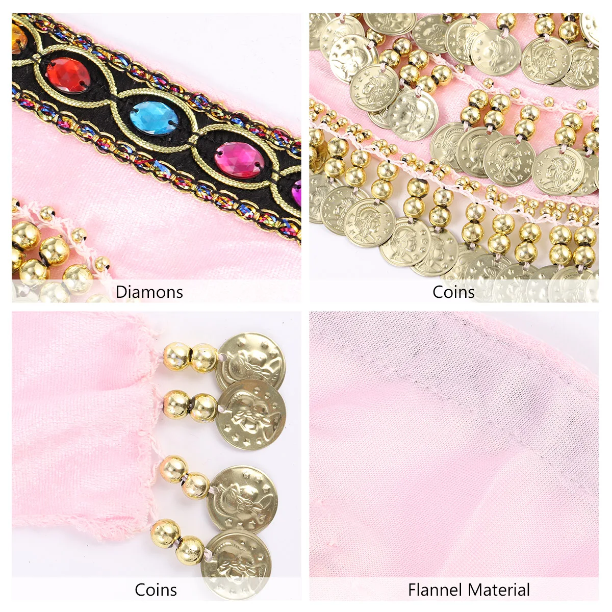 

Belly Dance Skirt Hip Scarf Coin Belly Dance Skirt Waist Chain Diamons Decorated Hip Scarf Scarves Practice Performance