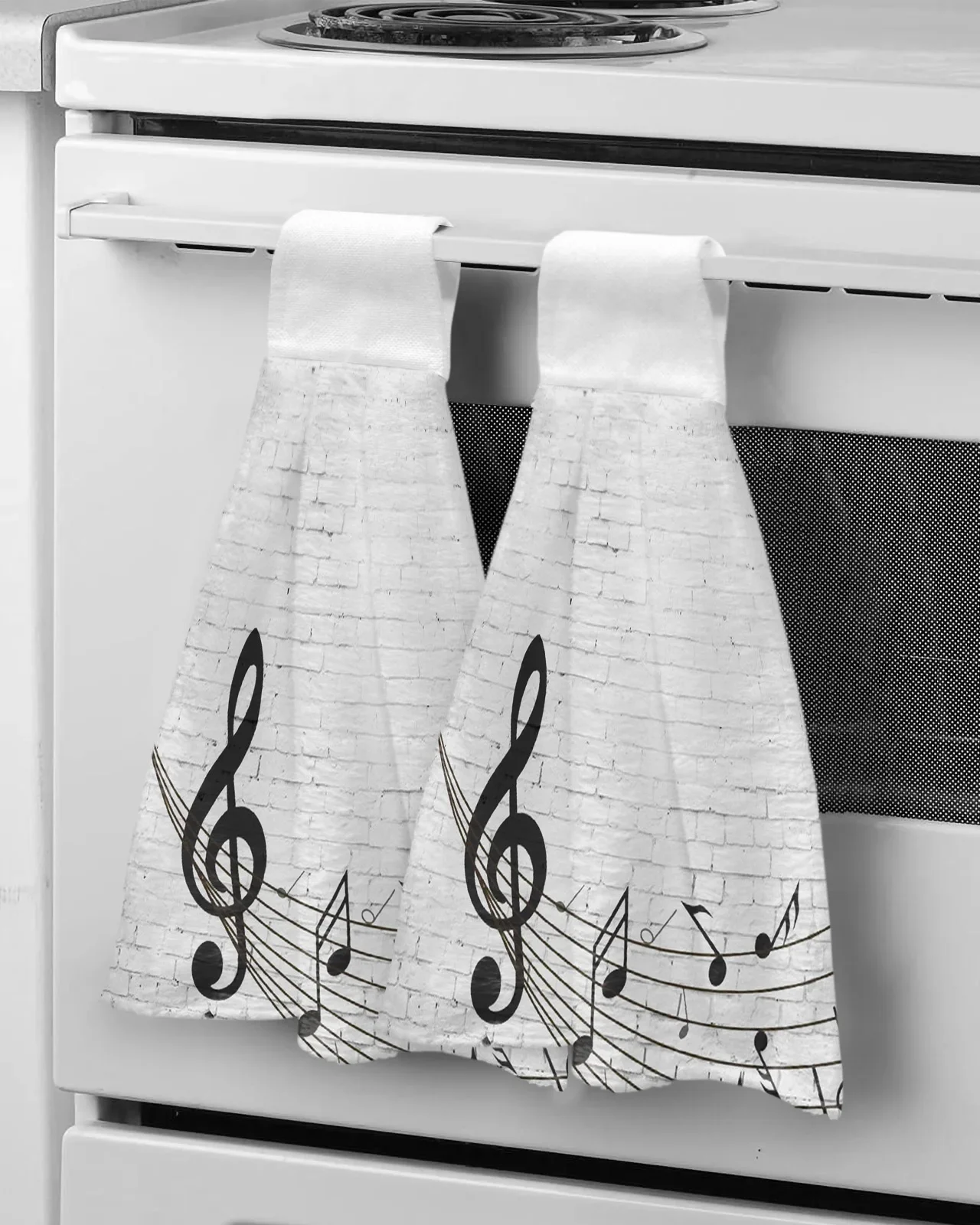 Sheet Music On White Brick Wall Bathroom Hand Towel Kitchen Absorbent Hand Towels Custom Hanging Wipe Towel Soft Hand Cloth