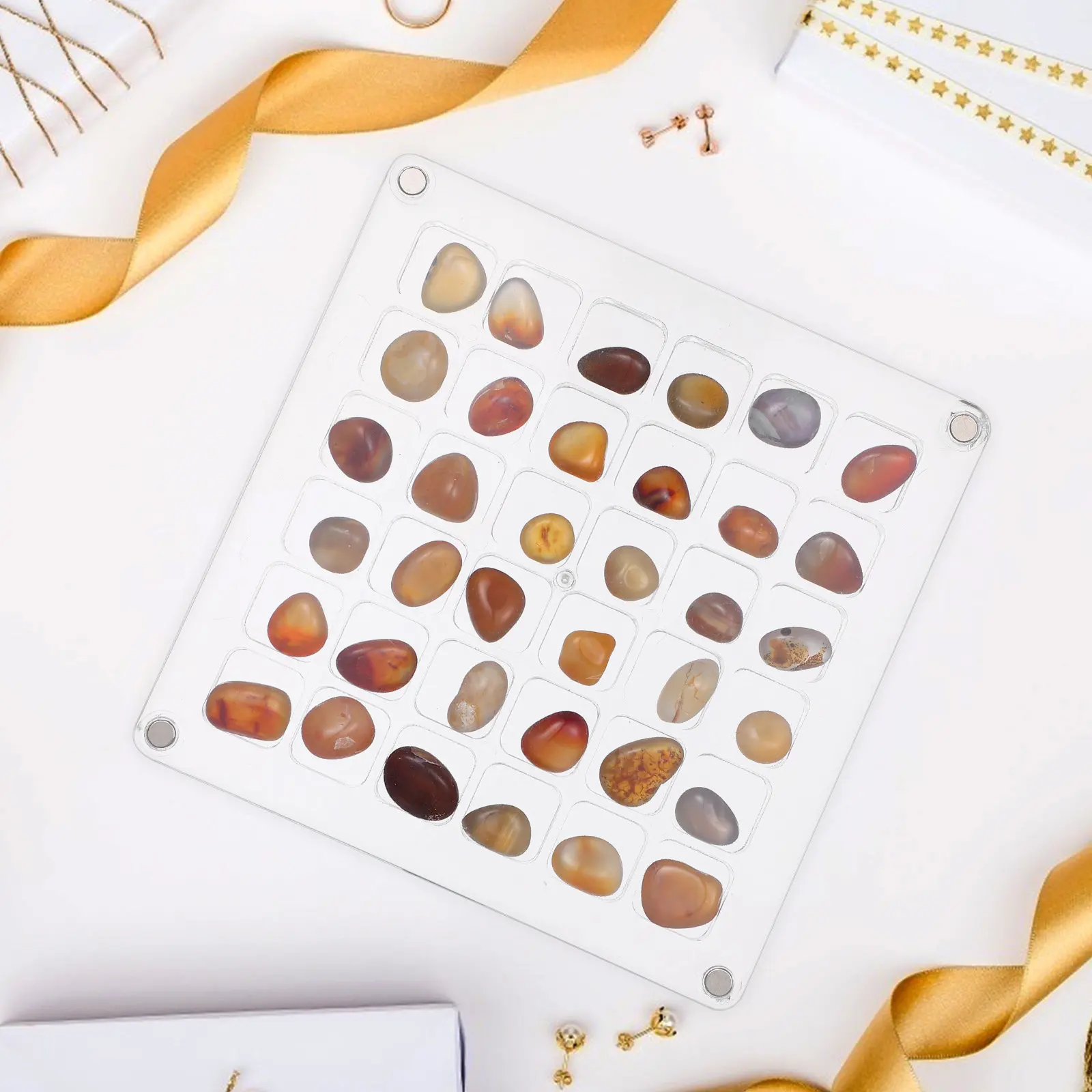 

Clear Display Case 36 Grid Acrylic Seashell Holder Organizer Secure Lid Transparent Jewelry Collection Box Multi Compartment