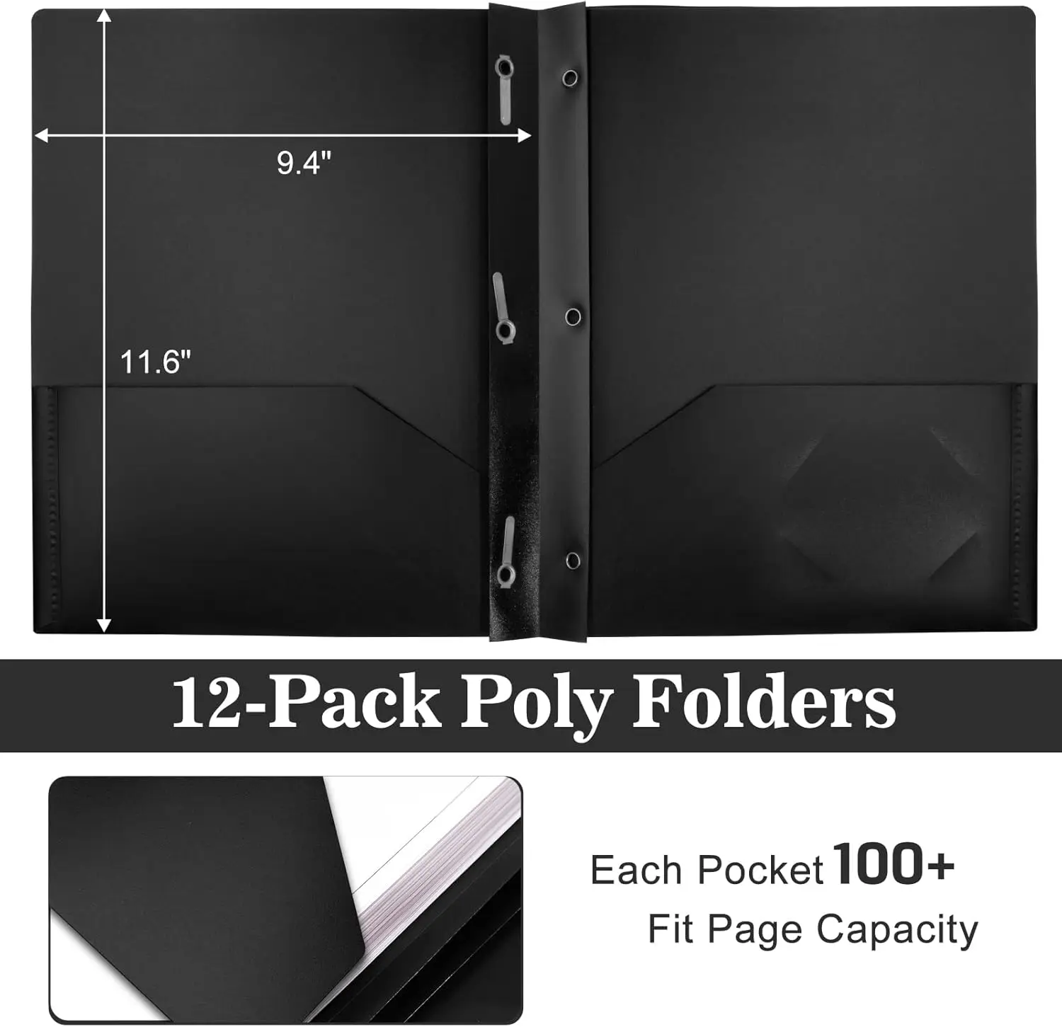 1-12Pcs Sturdy Plastic Folders with Pockets and Prongs 2 Pocket Folder with 3Prong Fasteners Holds 81 2' X 11' Letter Size Paper