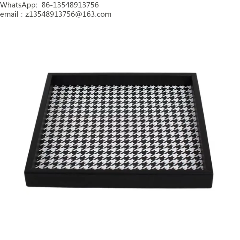 Modern Minimalist Faux Leather Woven Square Tray Desktop Storage Organizer for Glass Wineware Showroom Decor Ornament