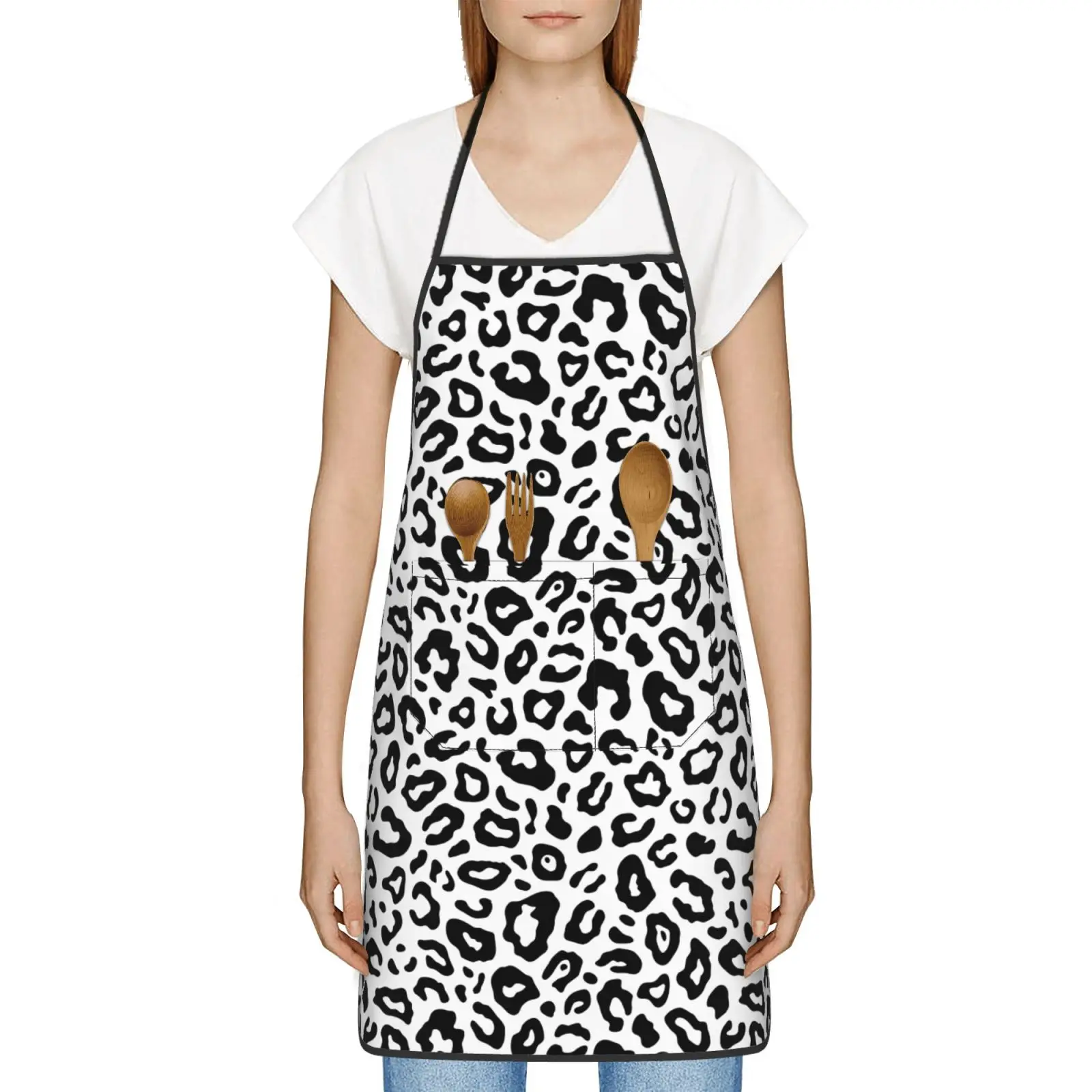 Fashion Leopard Grain Apron Antifouling Cute Household Apron for Kitchen Baking Accessories Studio Coffee Shop Overalls