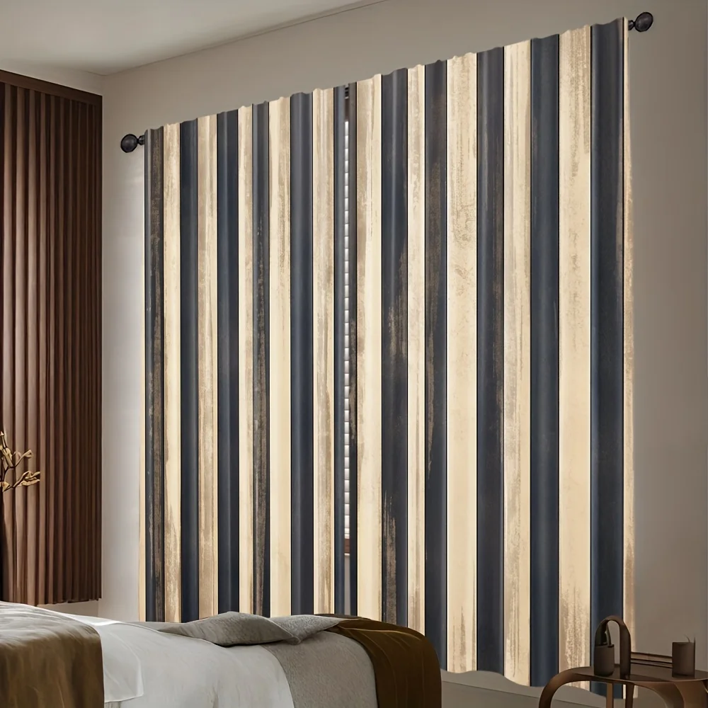Modern Vertical Striped Curtains Set Grey Beige Neutral Panel Drapery Blackout Living Room Window Curtains Home Decor Design