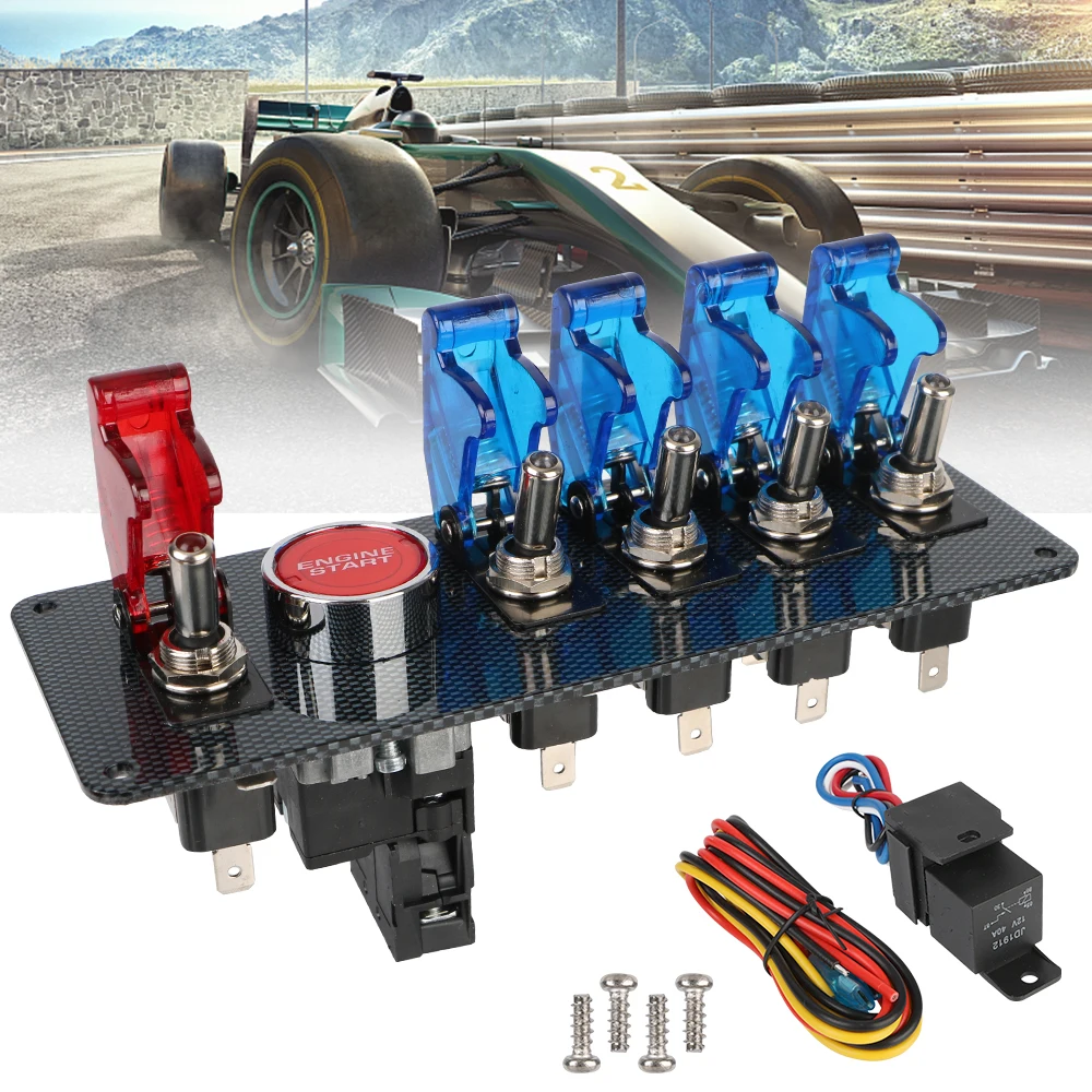 4 Blue & 1 Red Racing Car Engine Switch 12V Auto LED Toggle Ignition Switch Panel Start  On/Off  Push Set Kit