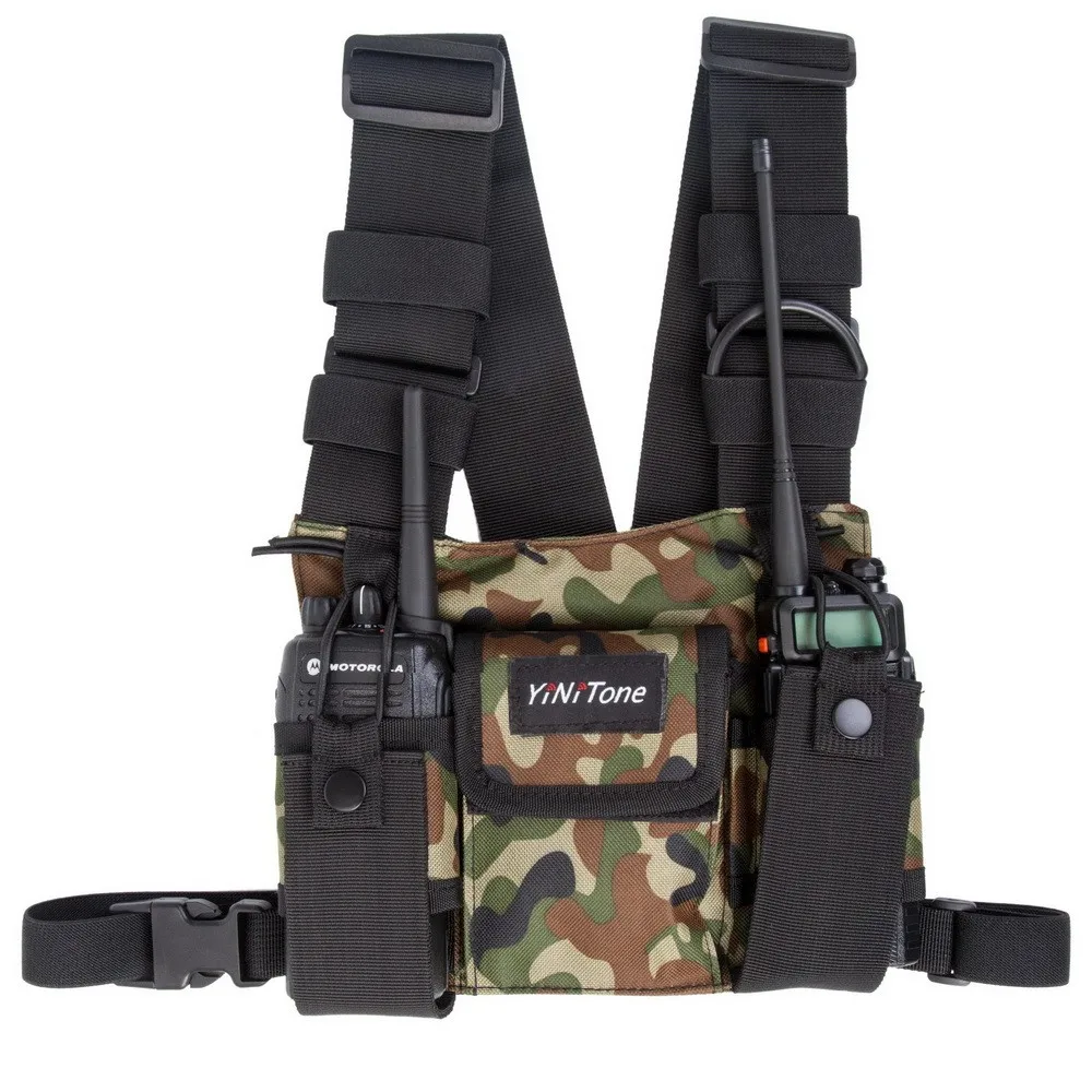 YiNiTone  Jungle camouflage BG-01 Universal Radio Chest Harness Bag Pocket Pack Holster for Two Way Radio