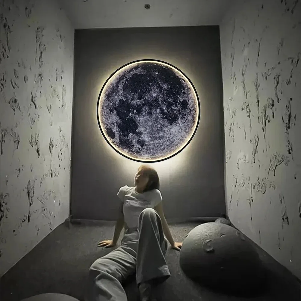 IRALAN-Lámpara de pared de Luna 3D, moderna, con control remoto, ajustable en tres colores, para habitación, sala de estar y cocina