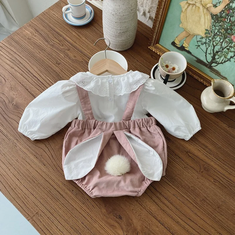 

New Baby Girl Long Sleeve Clothes Set Autumn Infant Lace Collar Shirts Toddler Girl Rabbit Ears Bodysuit 2pcs Suit Baby Outfits