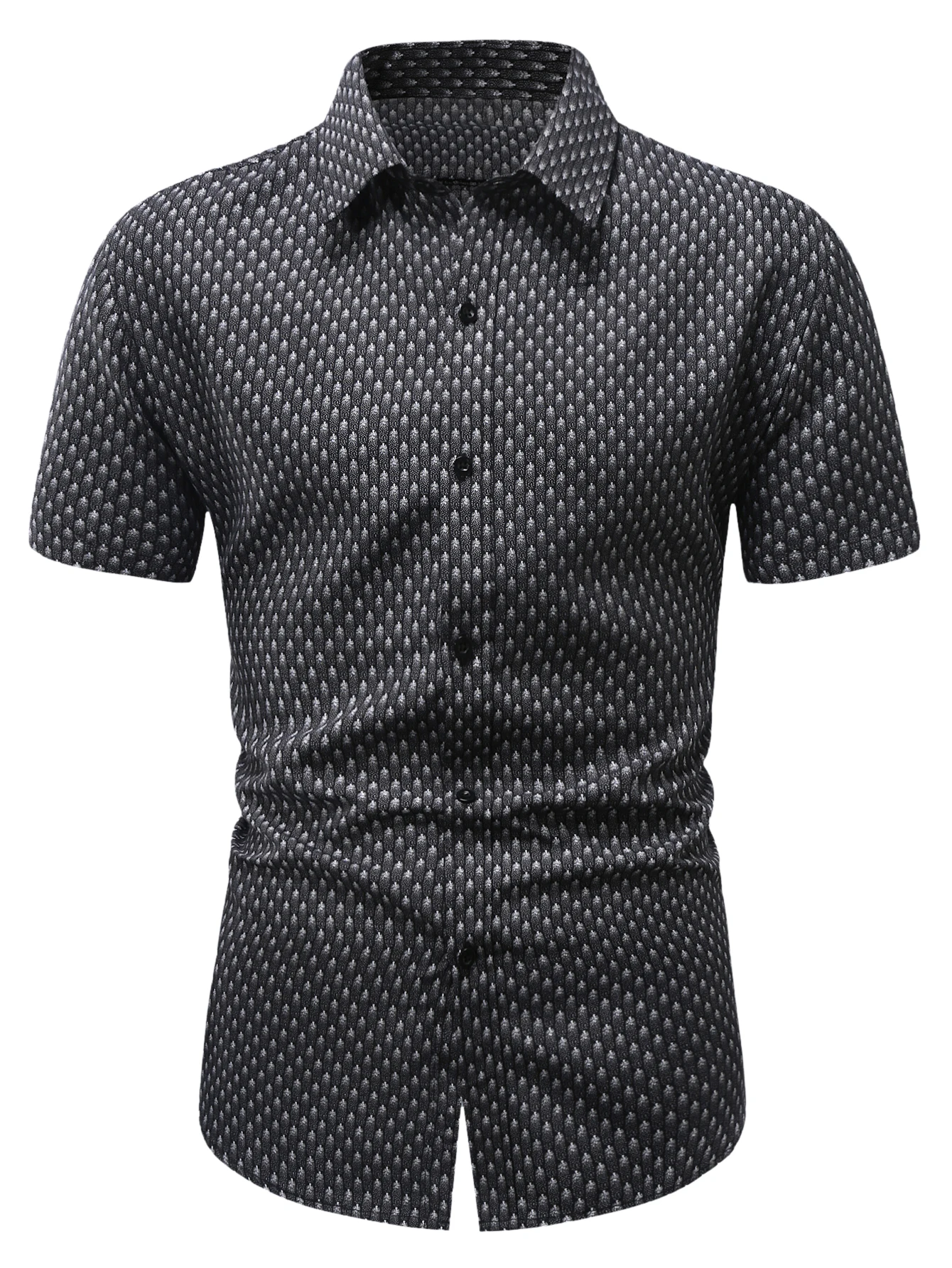 Men\'s Floral Dot Printing Button Down Shirts Casual Summer Tops Smart Casual Dressing Button Down Shirts Short Sleeve Tops