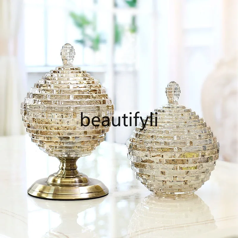 European retro crystal glass candy jar high value American decoration storage jar light luxury ornament storage sugar jar