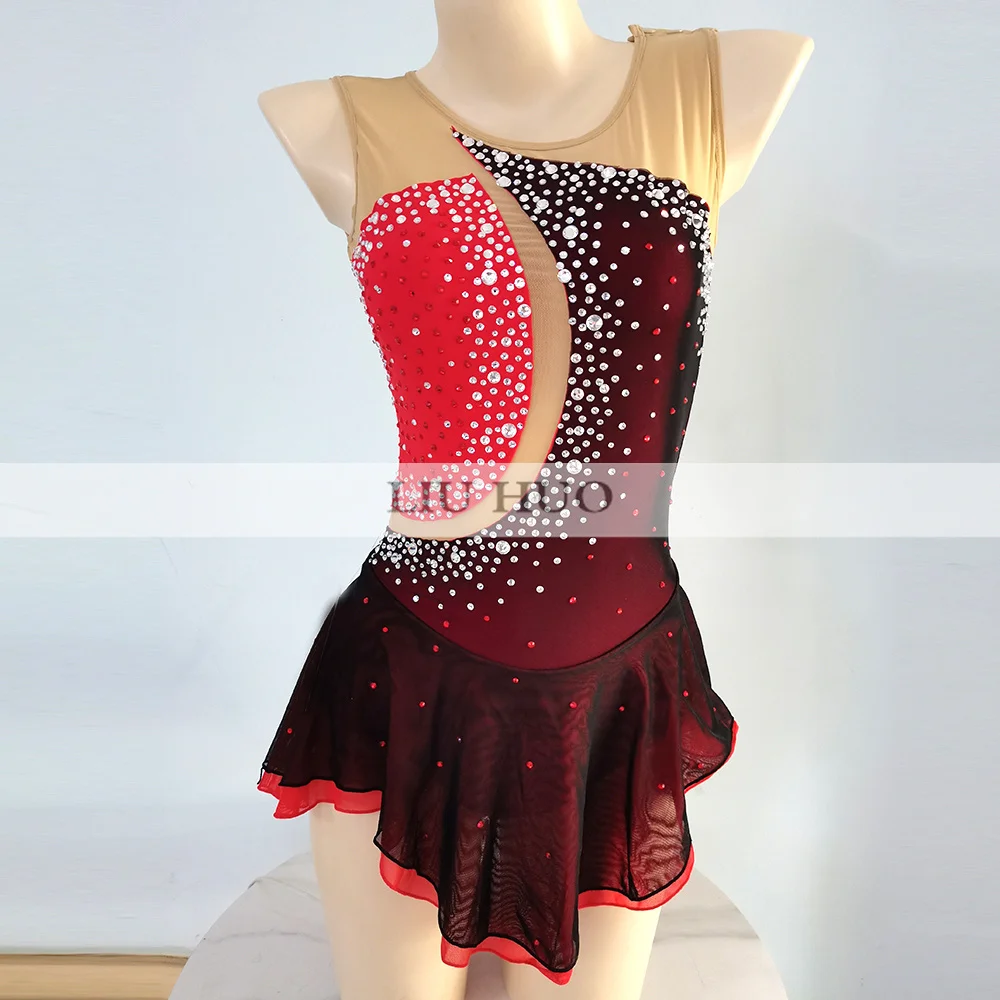 

LIUHUO Women Girl Performance Aldult Gymnastics Competition Leotard Ice Figure Skating Dress Dance Costume Teen Red