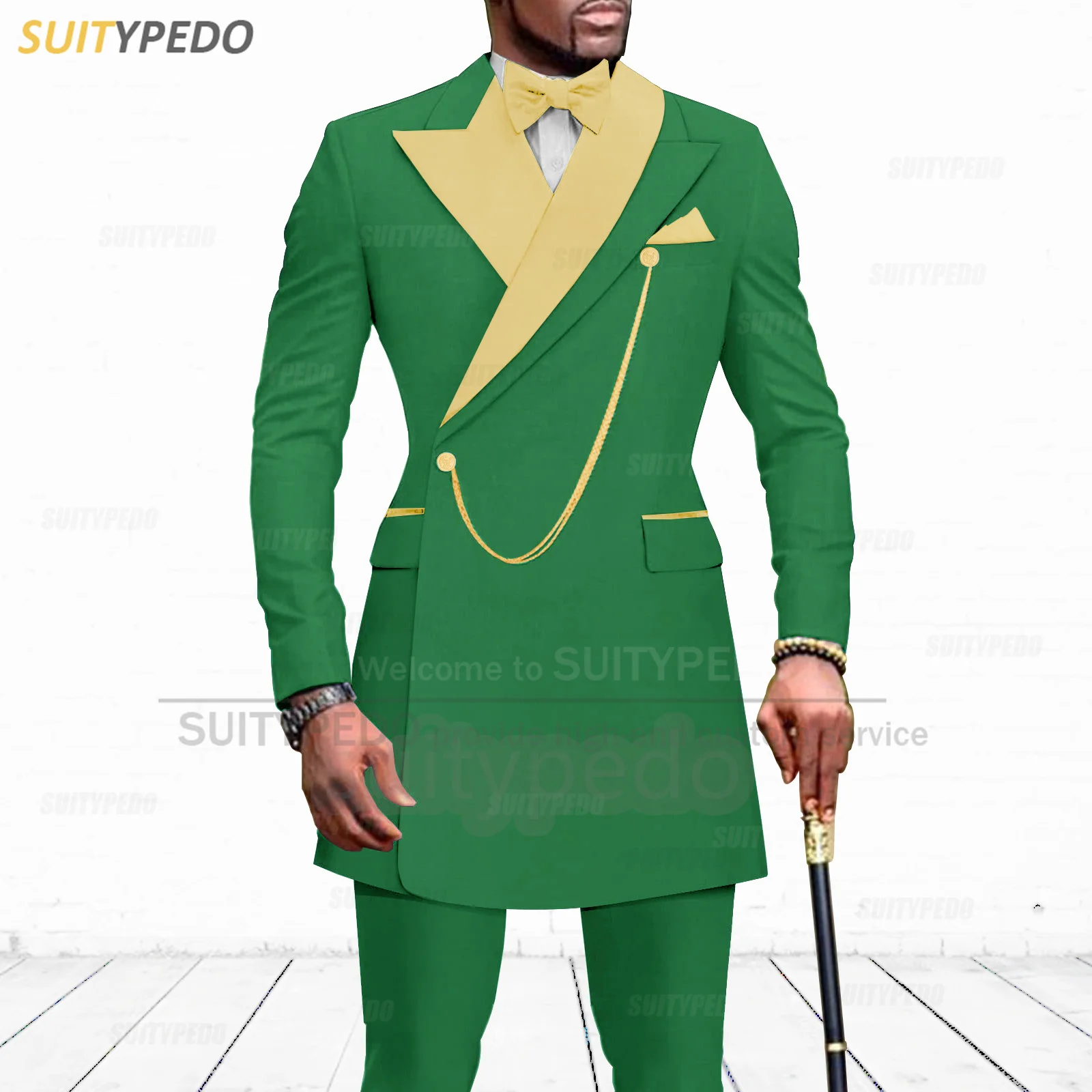 Tailor-made Men Suits Wedding Grooms Slim Fit Costumes Fashion Party Gold Satin Lapel Blazer Pants Homecoming Formal Outfits