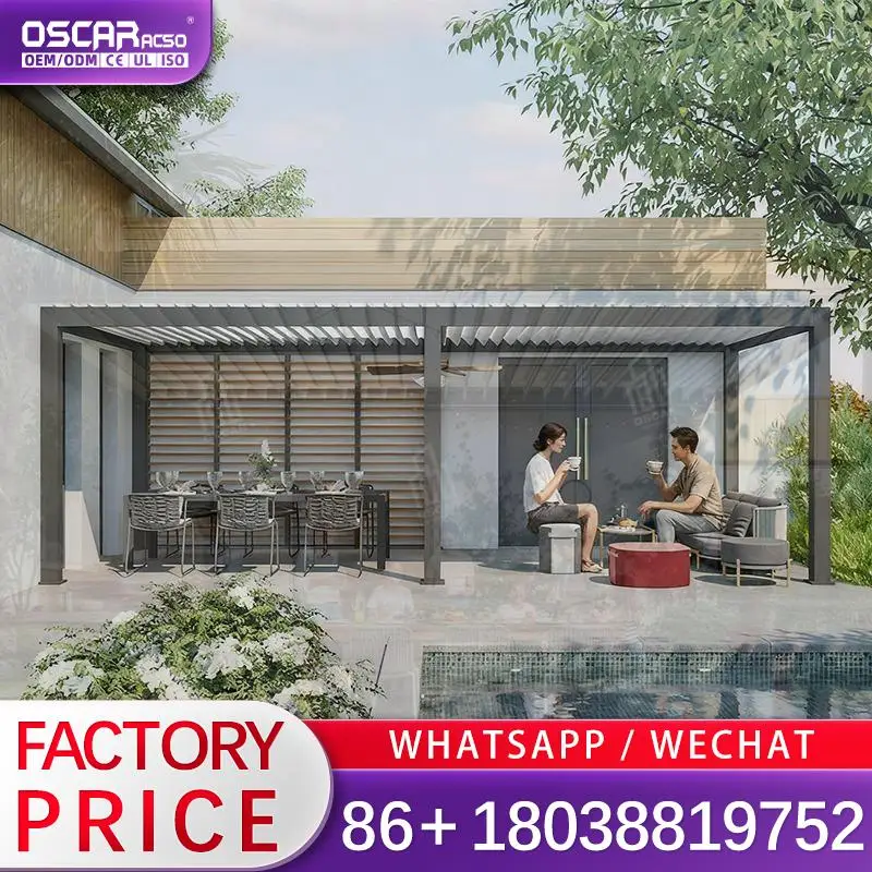 Outdoor Aluminum Pergola Tent UV Protection Solar Garden Gazebo Rainproof Terrace Use Electric Features for US EU Markets  pergo
