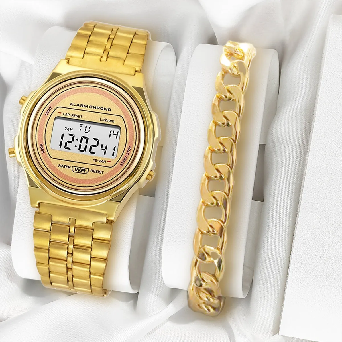 Reloj F91W con banda de acero no resistente al agua para mujeres y hombres, reloj deportivo Digital LED multifuncional de negocios, pulsera, reloj electrónico