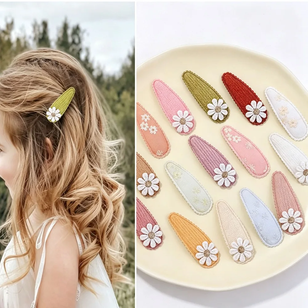 2PCS Fabric Prick Ball BB Clips Daisy Butterfly Decor Kids Side Hair Clips Girls Toddler Daily Hair Accessories