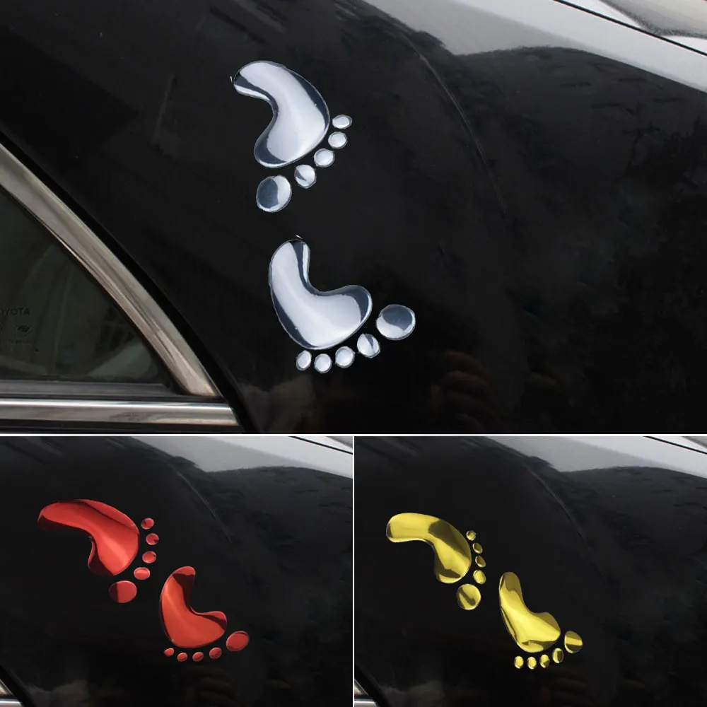 

1 Pair PVC Cute Footprint 3D Funny Car Stickers Decor Decal Chromed Badge Emblem Universal Auto Exterior Styling Accessories