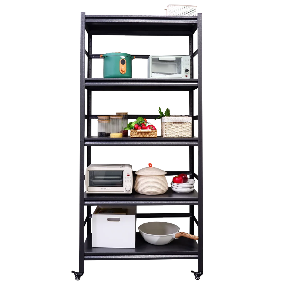 63"H Storage Shelves - Heavy Duty Metal Shelving Unit Adjustable 5-Tier Pantry with Wheels