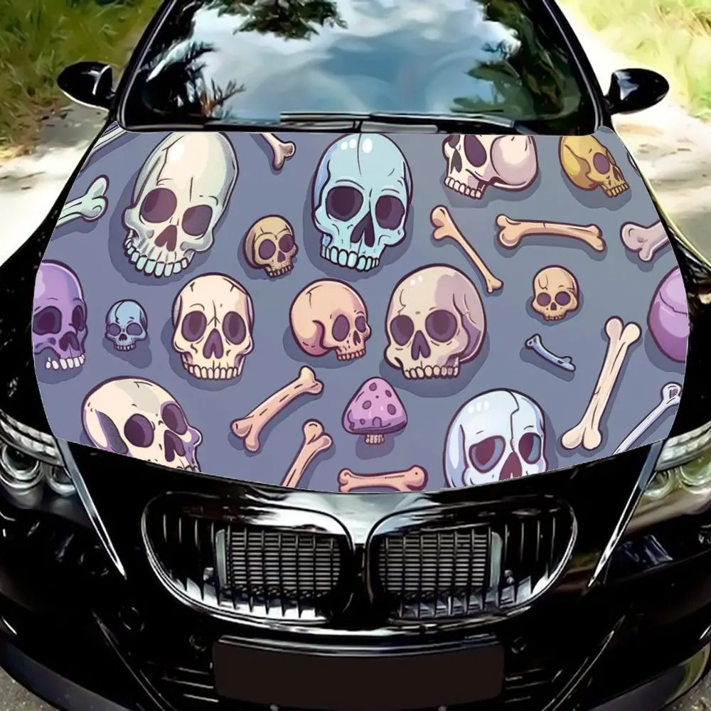 Cartoon Skull Head Bone Print Car Hood Wrap Color Vinyl Sticker Truck Graphic Bonnet DIY Auto Accessories Decoration Wrap Decal