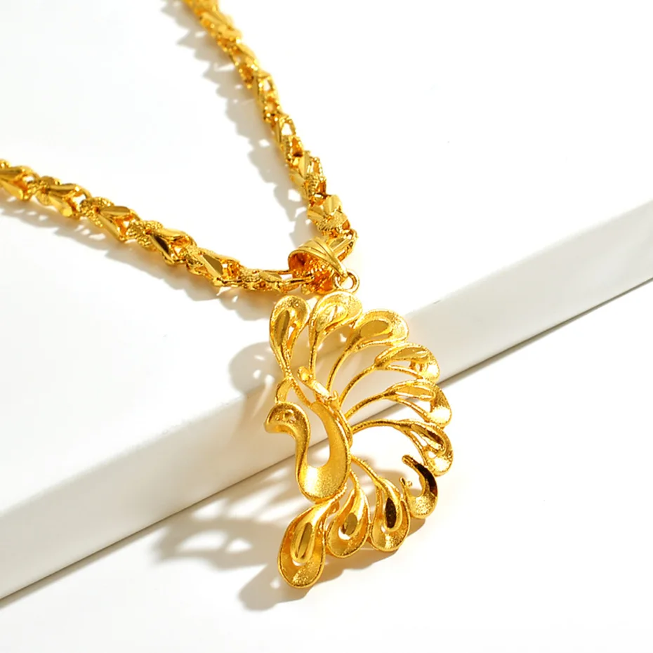 AU999 Gold Necklace Womens Pure Gold Peacock Hollow Pendant 24K Pure Gold Clavicle Necklace Goddess Jewelry Gift