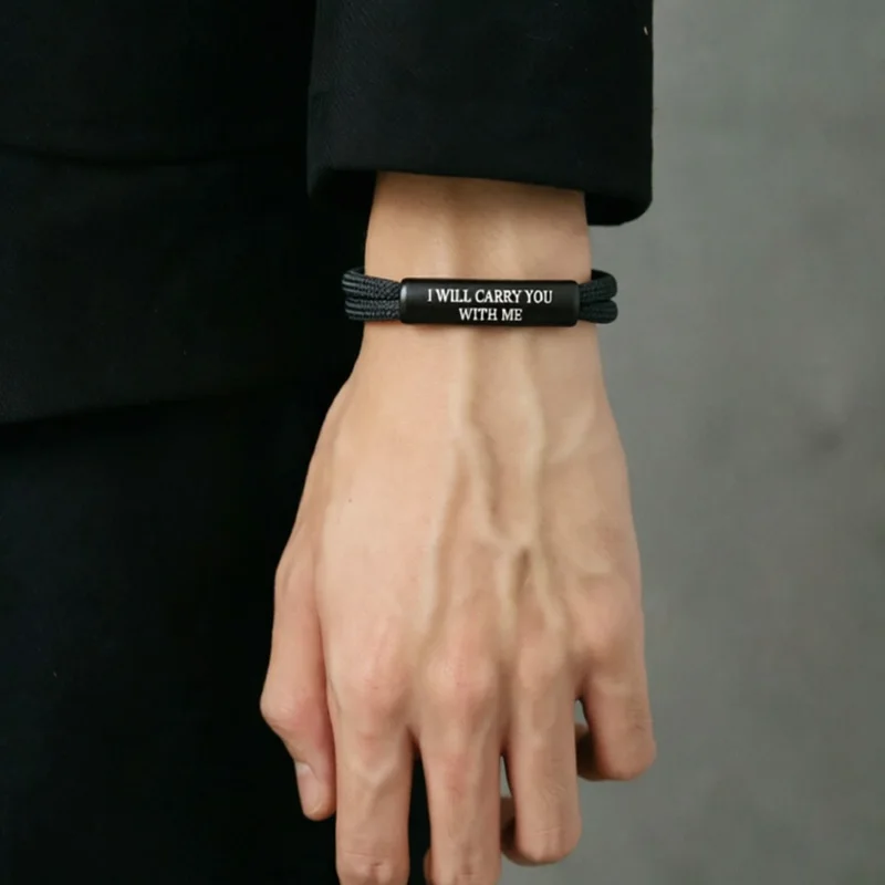 

Custom Text Bracelet Adjustable Rope Chain Stainless Steel Bead Bracelets for Man Father for Couples Personalized pulseras Gift