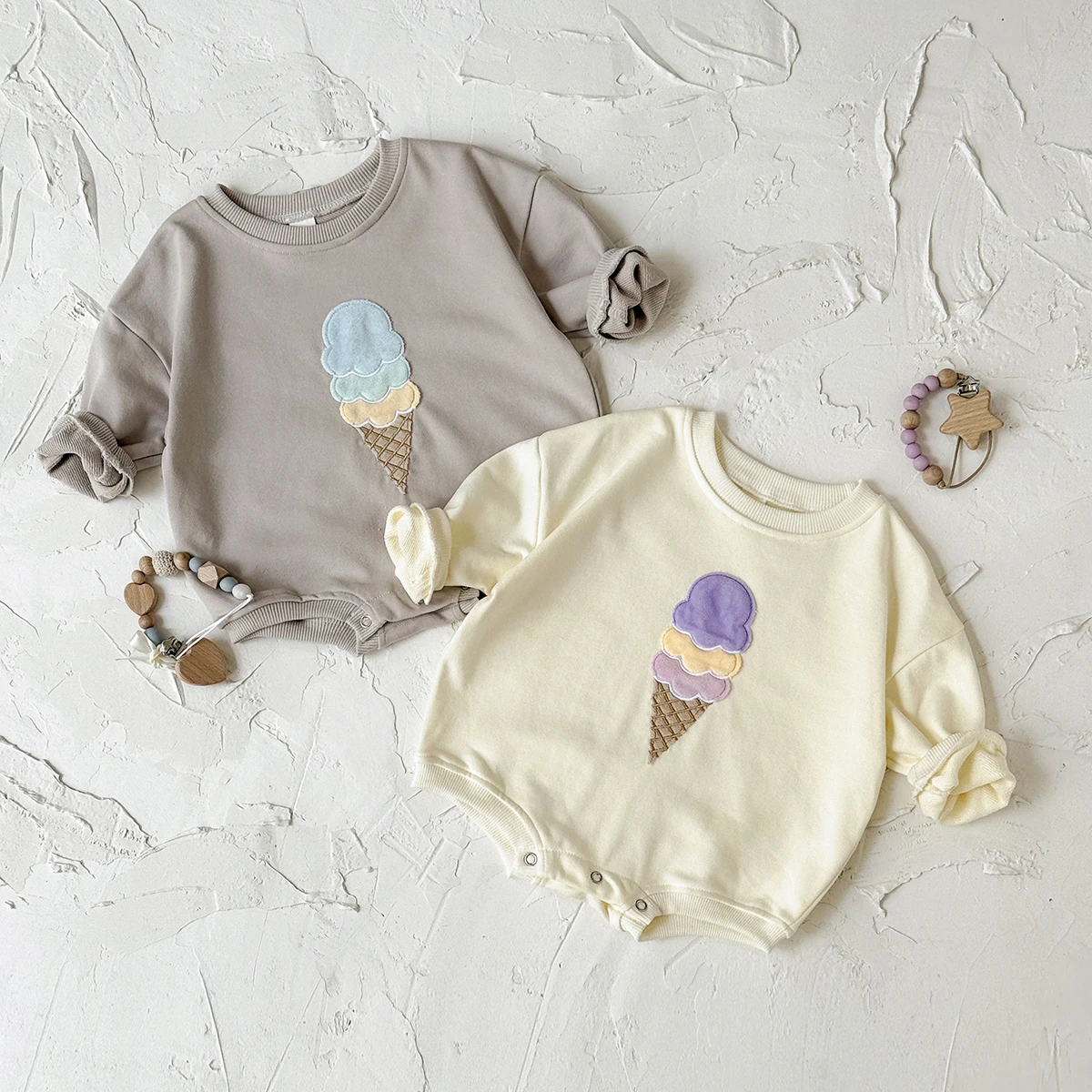 

Korean Style One Piece Outfit Newborn Baby Home Casual Jumpsuit Ice Cream Long Sleeved Shirt Knitting Autumn Baby Boys Girls Clo