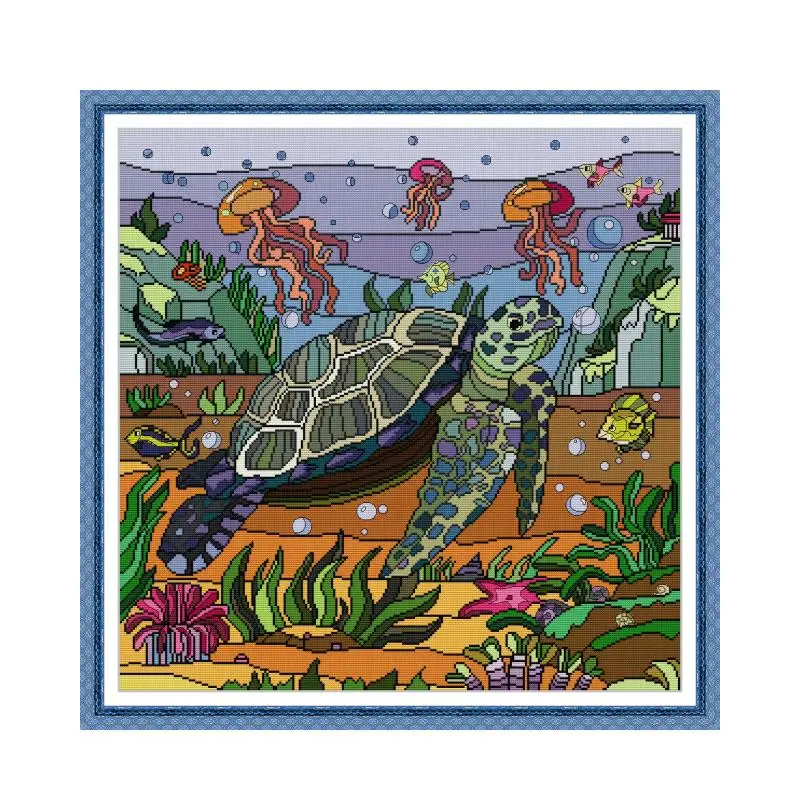 Sea turtle cross stitch kit 14ct 11ct count print canvas sew cross-stitching embroidery DIY handmade needlework