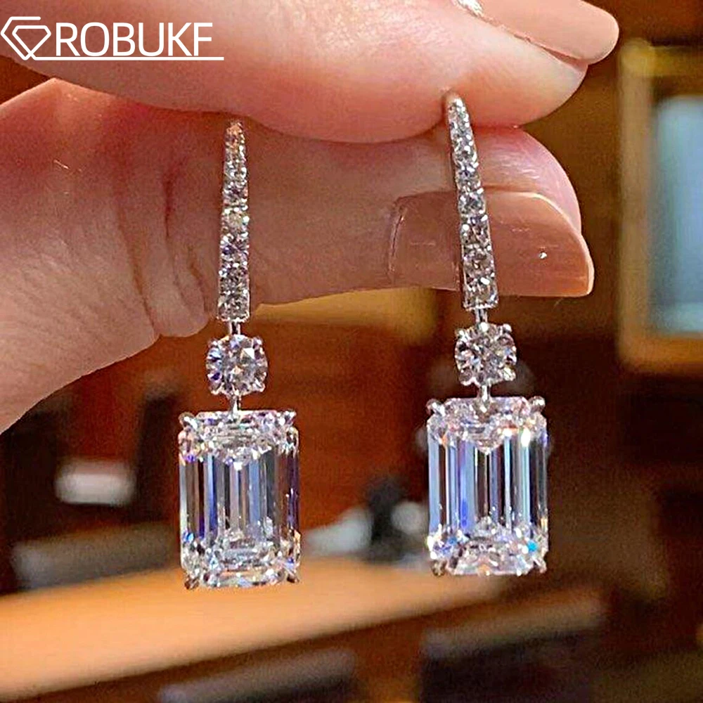 

10cttw Emerald Cut Moissanite Dangle Drop Earrings for Women D Color Lab Diamond Certified S925 Silver Ear Hook Wedding Jewelry