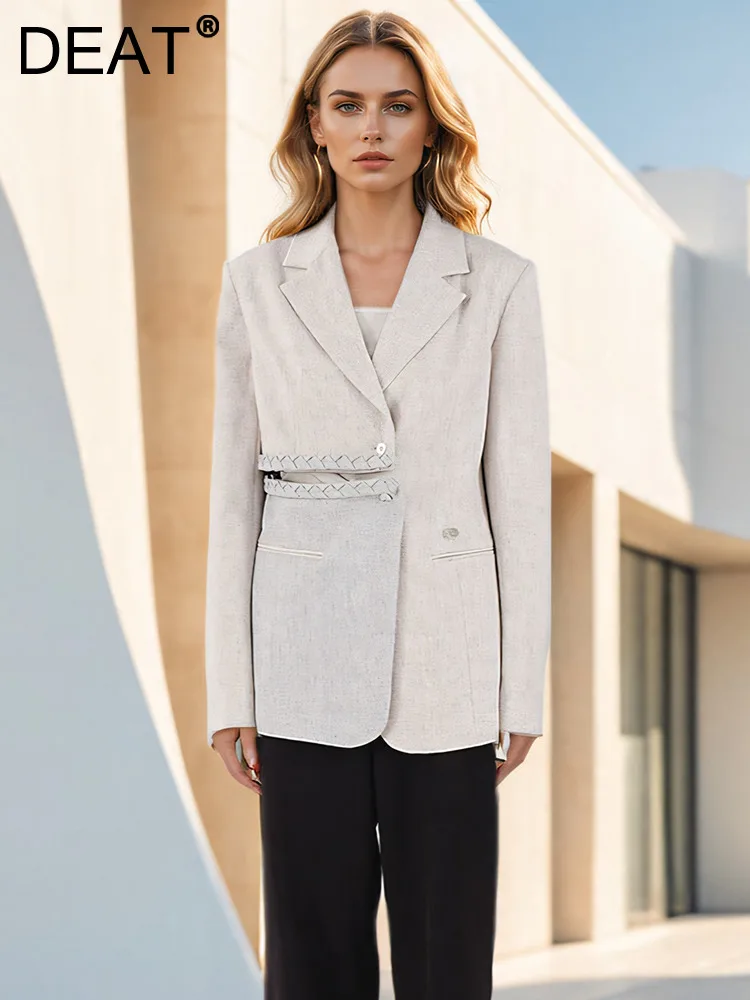 

DEAT Fashion Women's Blazer Notched Contrast Color Single Breasted Kink Knot Split Designer Suit Jackets Autumn 2024 New CPDB238