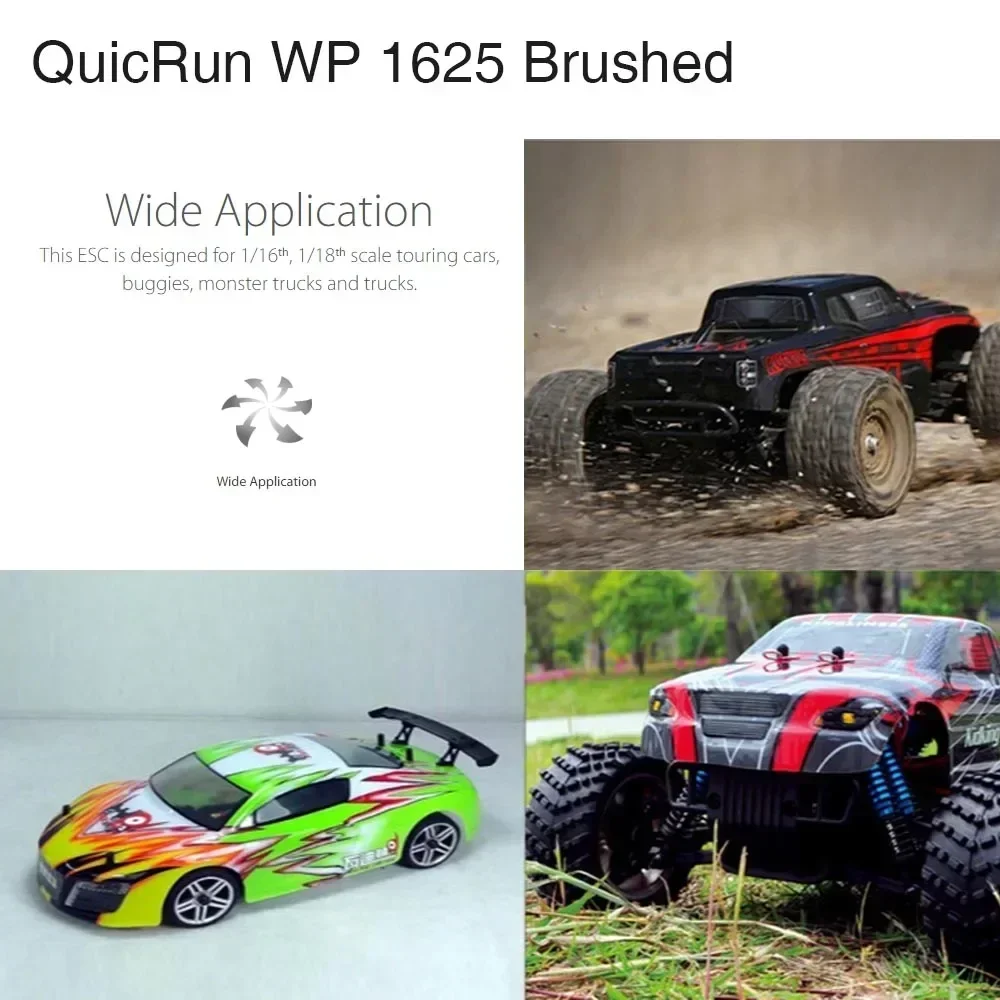 HOBBYWING QuicRun 25A WP 1625 Waterproof Brushed ESC for 1/16 1/18 RC Touring Car Buggy Monster Truck Crawler 280 370 380 Motor