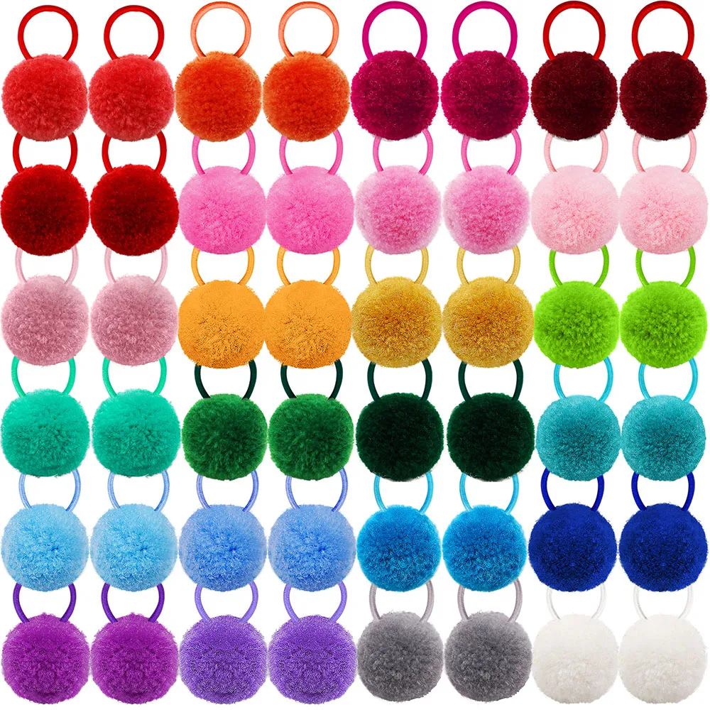 100pcs Bulk Dog Hair Bows Colourful Ball Hair Bows Rubber Bands Pets Dog Cat Hair Accessories Plush Bows For Small Dogs Cats