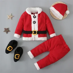 Baby Christmas Outfits Toddler Boy Girl Santa Claus Costume Long Sleeve Top Pants Hat and Sock Suit Xmas Newborn Baby Clothing