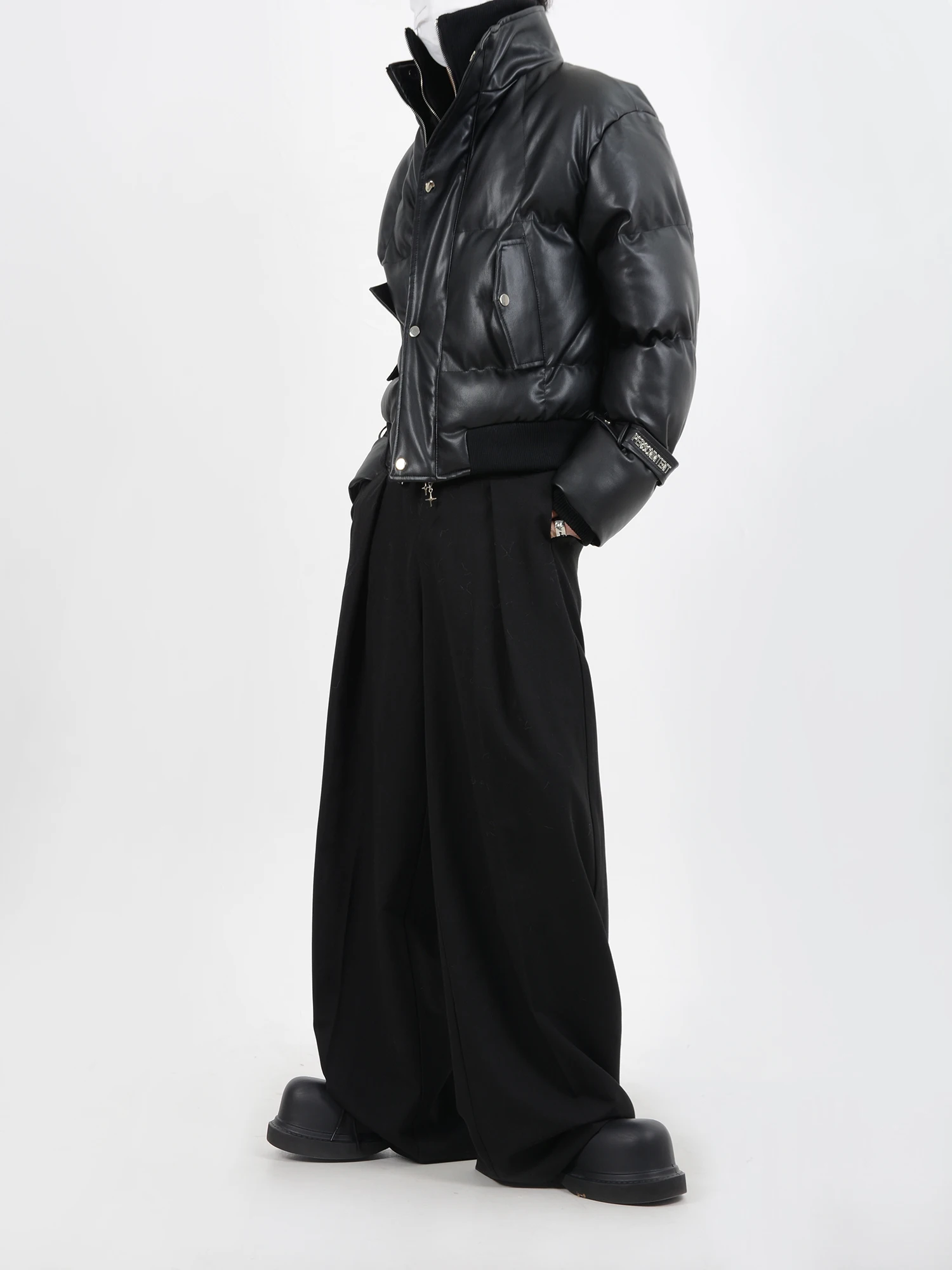 Мужской свитер из двух предметов Thiened из искусственной кожи, хлопковый свитер Jaet LUCE GARMENT Youth Faion, теплое пальто Sli ort