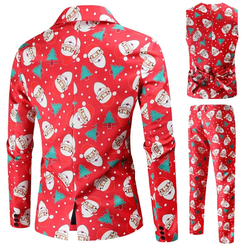 Goggles Santa Claus Christmas Suit for Men Three Peices New Year Dress Up Costume Homme Blazer + Vest + Pants Suits Dress 2023