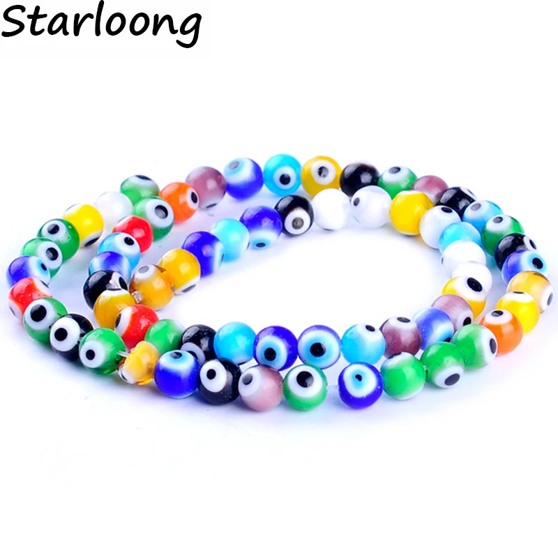 Colors Mixed 6mm Round Evil Eye Beads Lampwork Glazed Glass Ball Beads For Bracelet Necklace Diy Jewelry Making