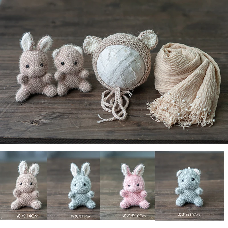 Newborn Photography Props Handmade Dolls Knitted Rabbit Bear Baby Photography Studio Accessories Animal Stuffed Plush Toy