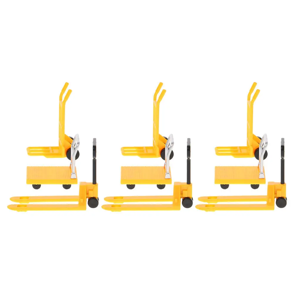 

3Sets Miniature Construction Moving Tools Hand Trolley Forklift Platform Cart Kids Creative Play Miniature Hand Pulley Toy