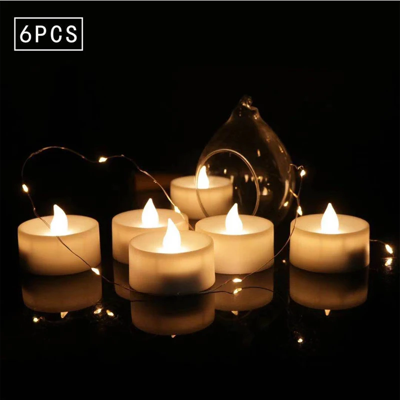 LED remote control electronic candle 6PCS set AAA battery large tea wax festive wedding atmosphere decoration simulation candle