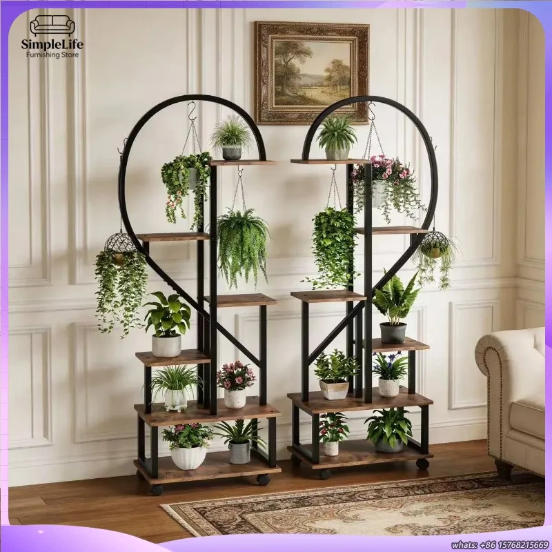 6-layer-plant-stand-set-2-pieces-heart-shape-flower-display-rack-planter-shelf-for-living-room-garden-indoor-outdoor