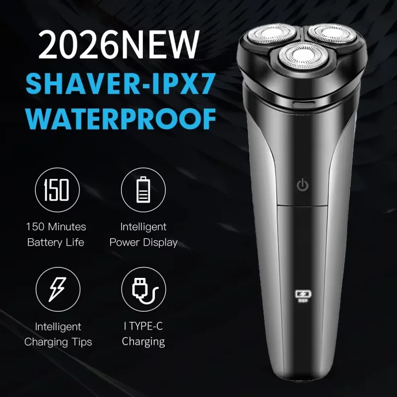 

2026Новая электробритва 3D черная 3 IPX7 Водонепроницаемая бритва для влажной и сухой бритвы двойного назначения с аккумулятором для лица и бороды Цифровой дисплей для мужчин