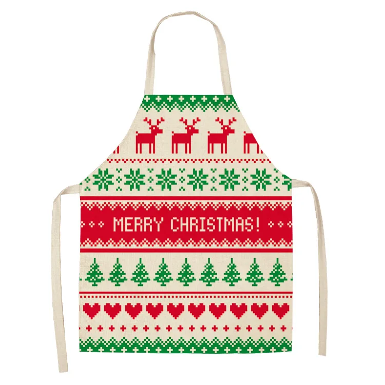 Nordic Style Christmas Kitchen Apron Xmas Tree Deer Printing Brief Adult Apron Kitchen Baking Cooking Accessories Bib Aprons