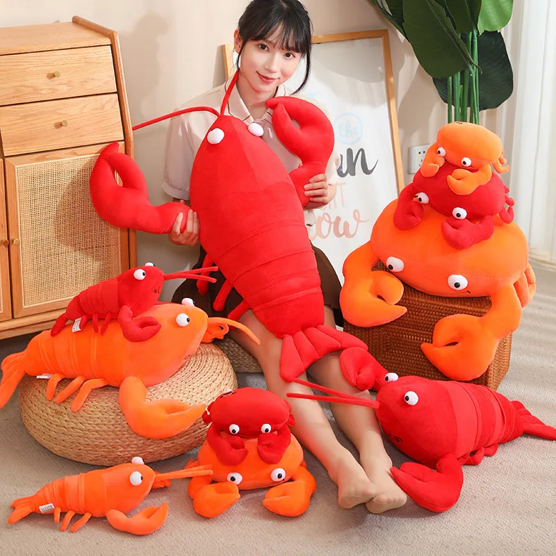 

Simulation Lobster Plush Toys Kawaii Shrimp Stuffed Doll Red & Orange Shrimp Sea Animal Sleep Pillow Home Decorative Cushion