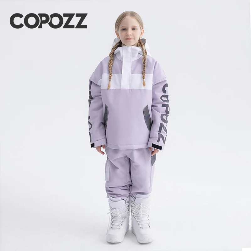 COPOZZ Children\'s Hodded Ski Jacket Pants Trousers Warm Waterproof Boys Girls Outdoor Snowboarding Winter Ski Suit Set Kids