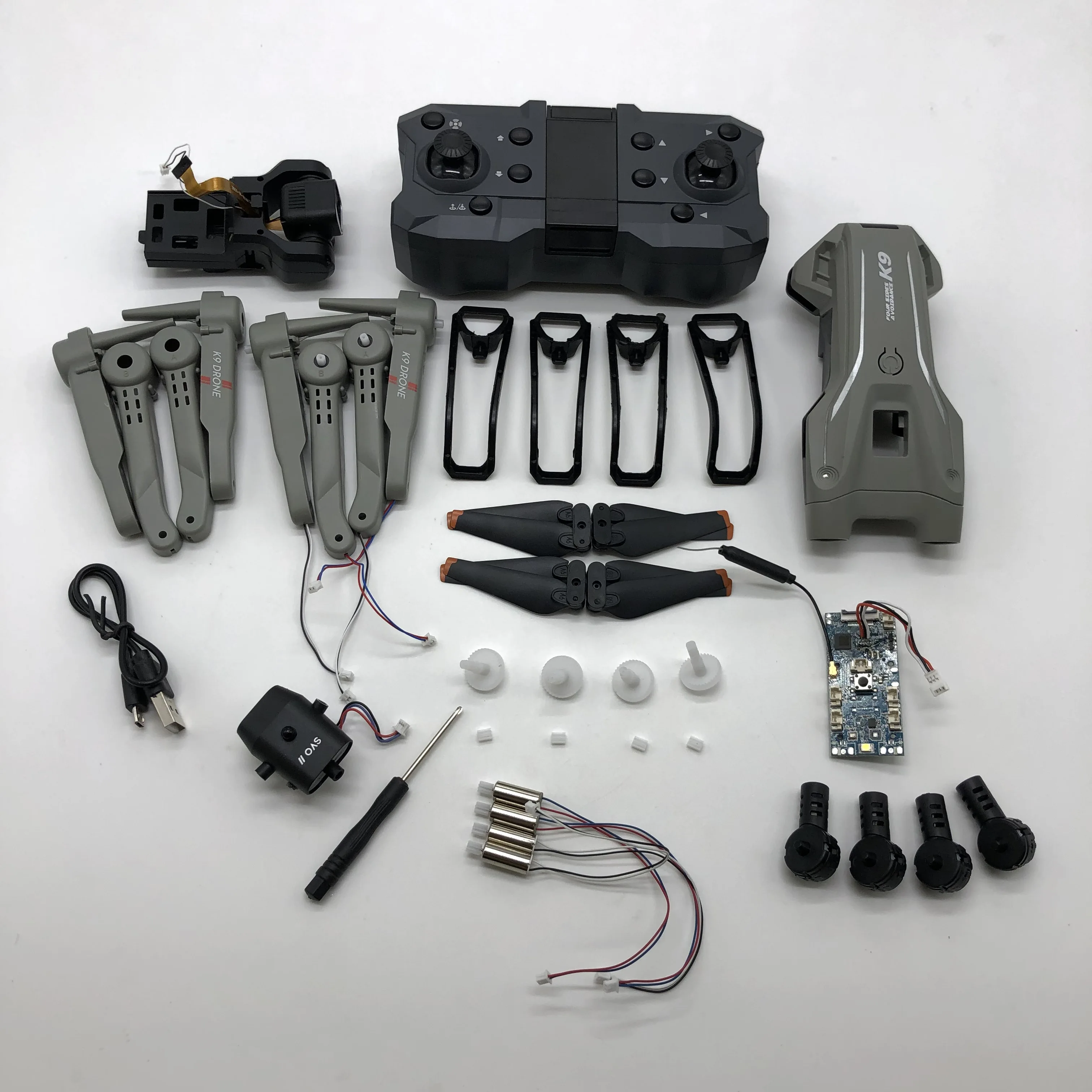 K9 PRO Foldable Drone RC Quadcopter Spare  Arm shell Engine CW CCW Motors base Gears Seat Spare Parts Kit Gray Suit