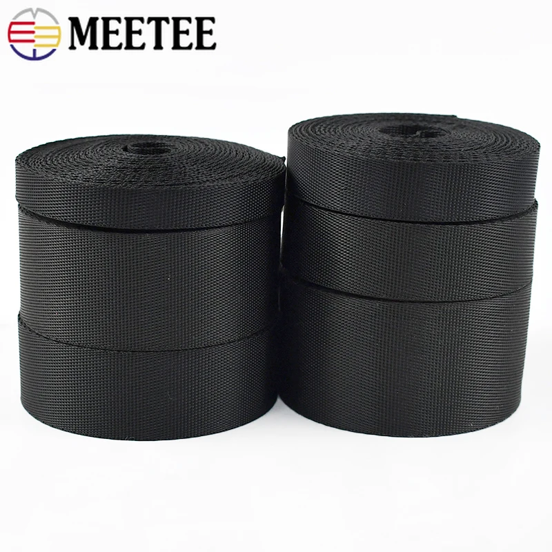 5M Meetee 10-100mm Black Nylon Webbing Luggage Bag Strap Ribbon Tape Safety Belt Band Lace Trim Clothing DIY Sewing Accessories