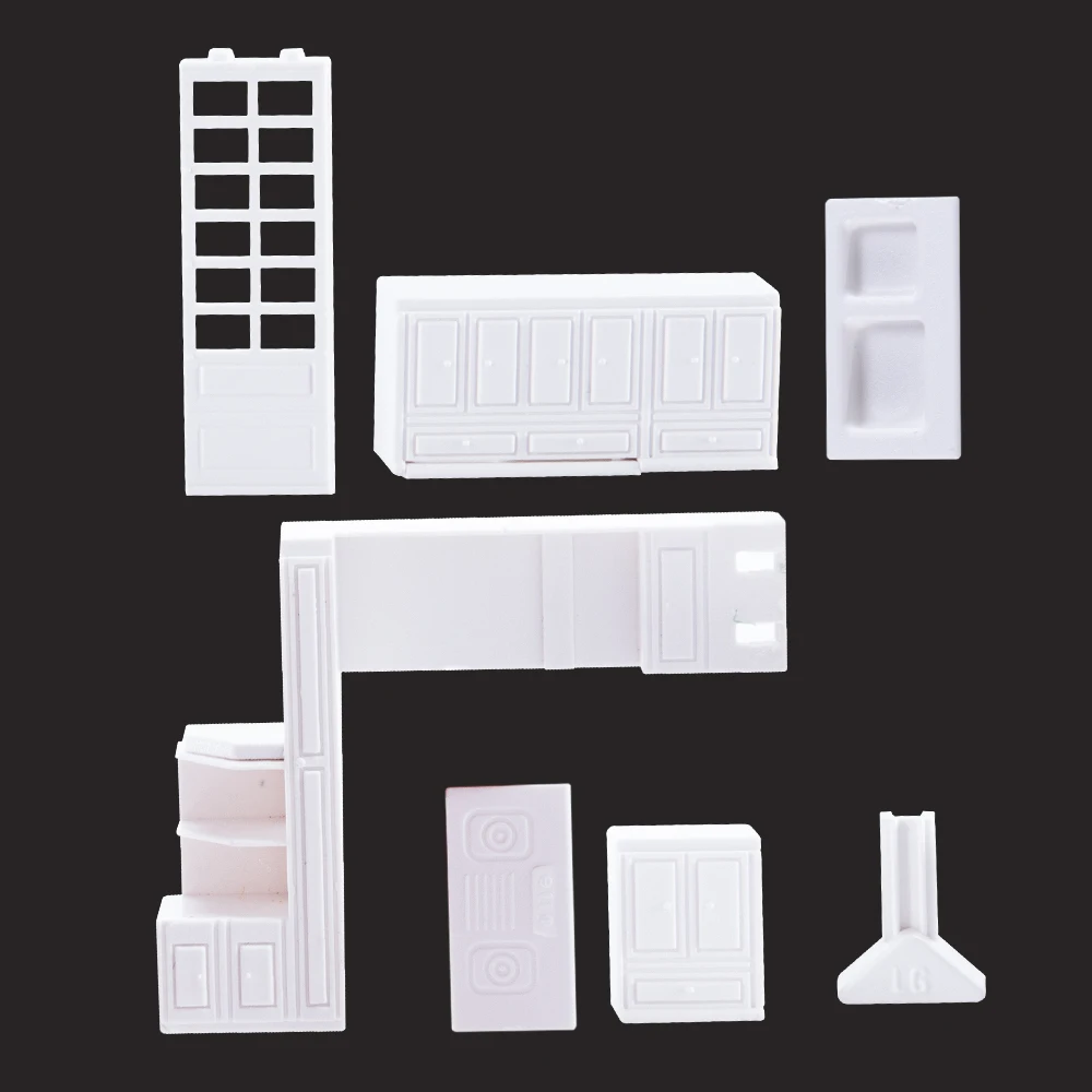 Scale 1/50 1/75 Miniature Kitchen Cupboard Model Set Indoor Scene Layout Materials Diorama Kits 1Set